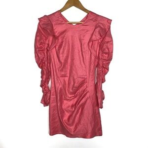 NEW Neon Blonde Barbie Pink Guava Eclipse Ruffle Open Back Mini Dress